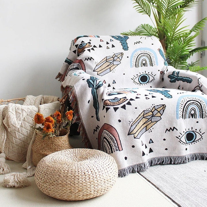 Olivenorma Crystal Rainbow Cactus Bohemian Woven Tassel Blanket - image 6