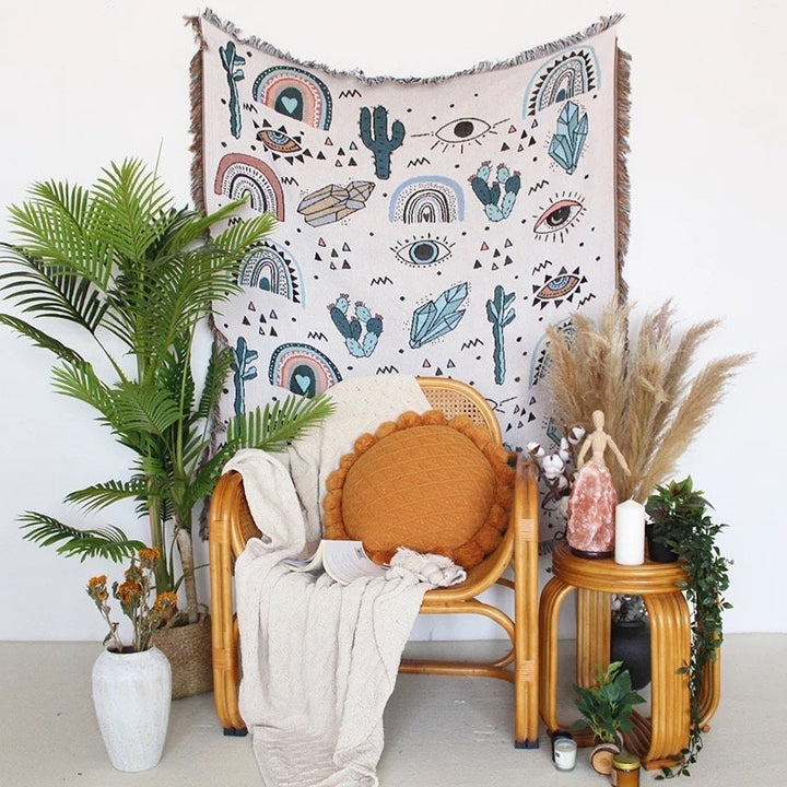 Olivenorma Crystal Rainbow Cactus Bohemian Woven Tassel Blanket - image 7