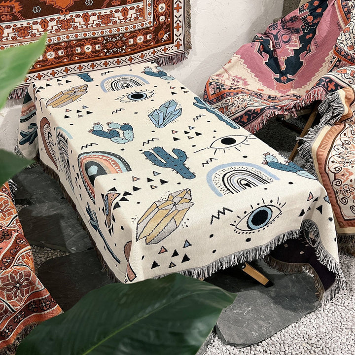 Olivenorma Crystal Rainbow Cactus Bohemian Woven Tassel Blanket - image 10