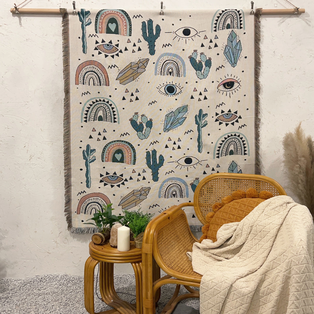 Olivenorma Crystal Rainbow Cactus Bohemian Woven Tassel Blanket - image 13
