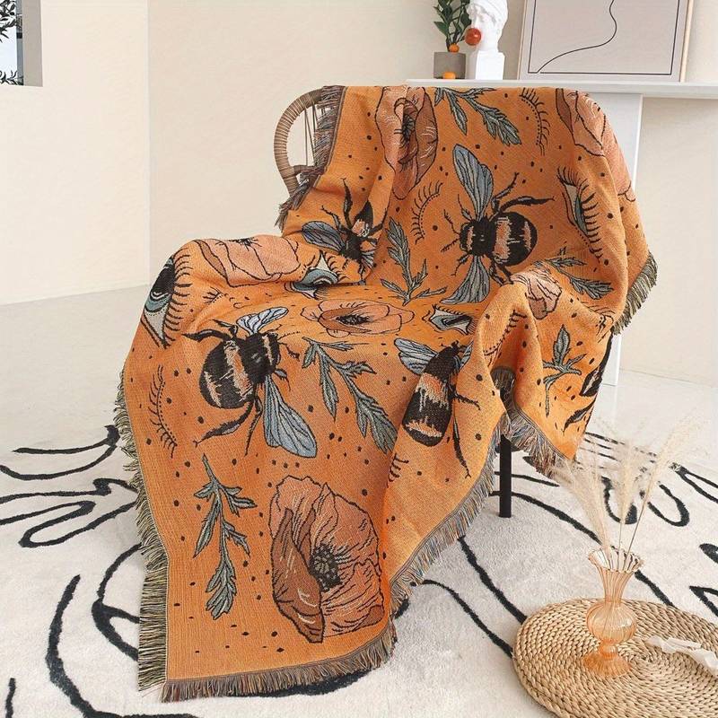 Olivenorma Orange Eye Moth Flowers Tassels Woven Blanket - Orange Eye Moth Flowers - image 0