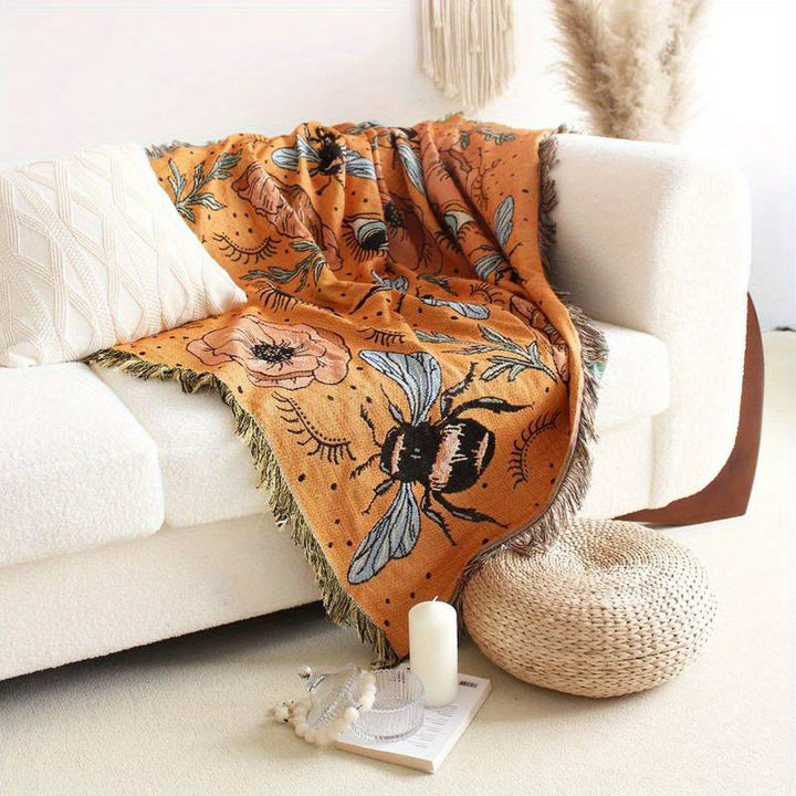 Olivenorma Orange Eye Moth Flowers Tassels Woven Blanket - image 2