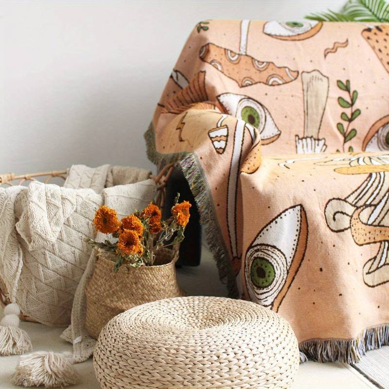Olivenorma Bohemian Knitted Ethnic Print Tassel Blanket - image 3