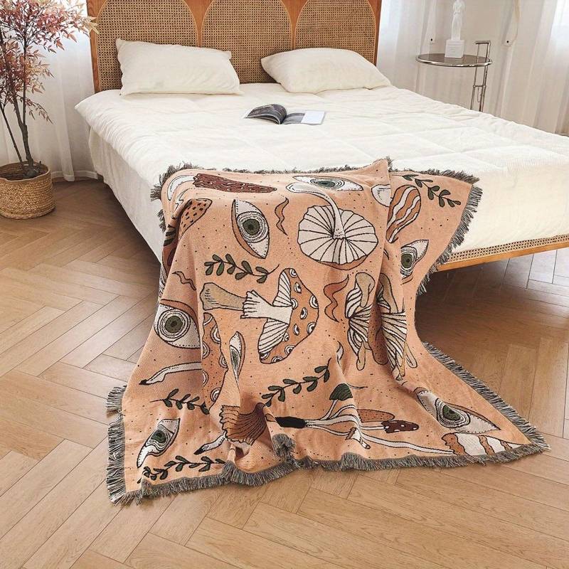 Olivenorma Bohemian Knitted Ethnic Print Tassel Blanket - image 5