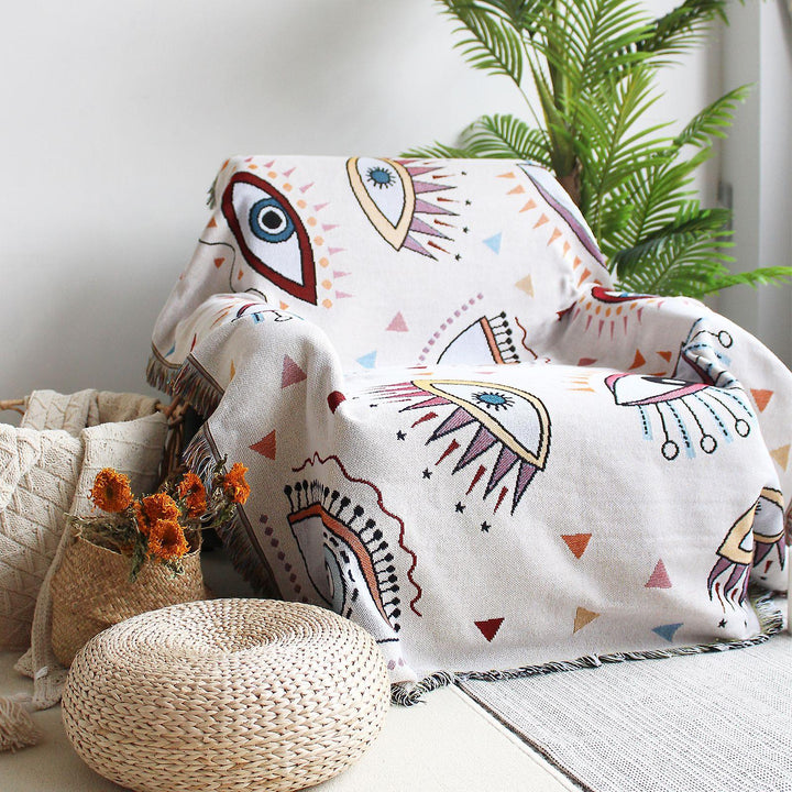 Olivenorma Apricot Red Evil Eye Woven Knit Blanket - image 1