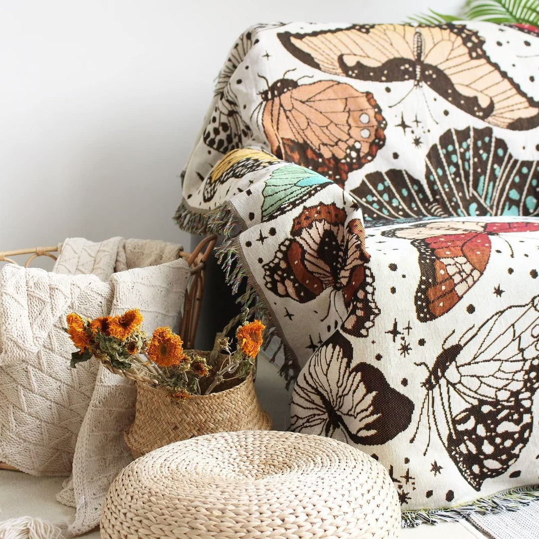 Olivenorma Apricot White Color Butterfly Boho Throw Blanket - image 2