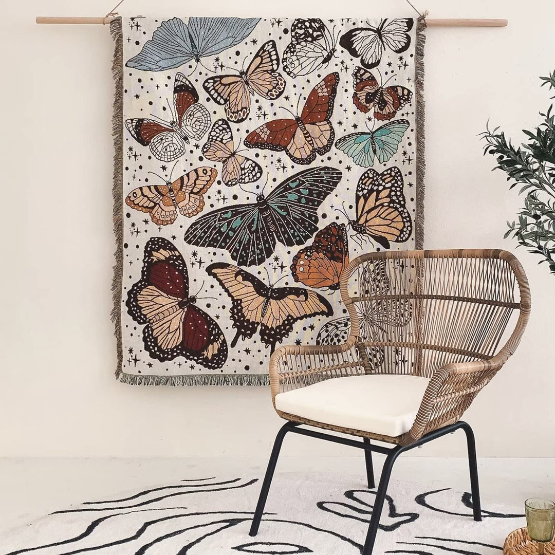 Olivenorma Apricot White Color Butterfly Boho Throw Blanket - image 1