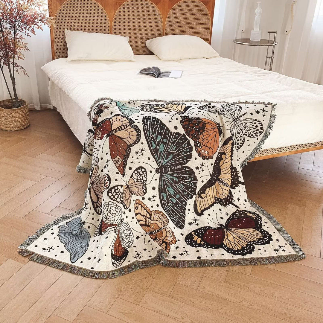 Olivenorma Apricot White Color Butterfly Boho Throw Blanket - image 3