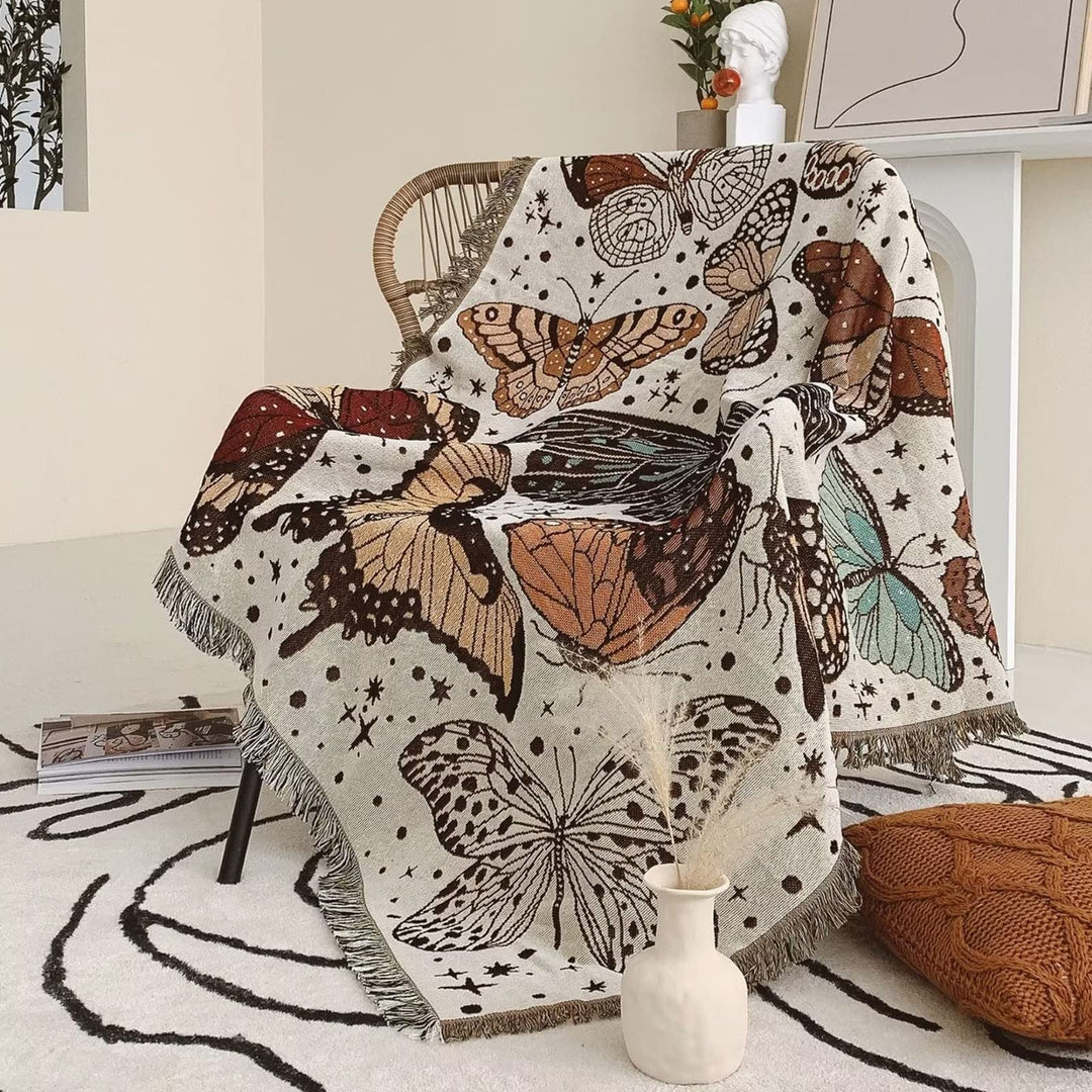 Olivenorma Apricot White Color Butterfly Boho Throw Blanket - image 4