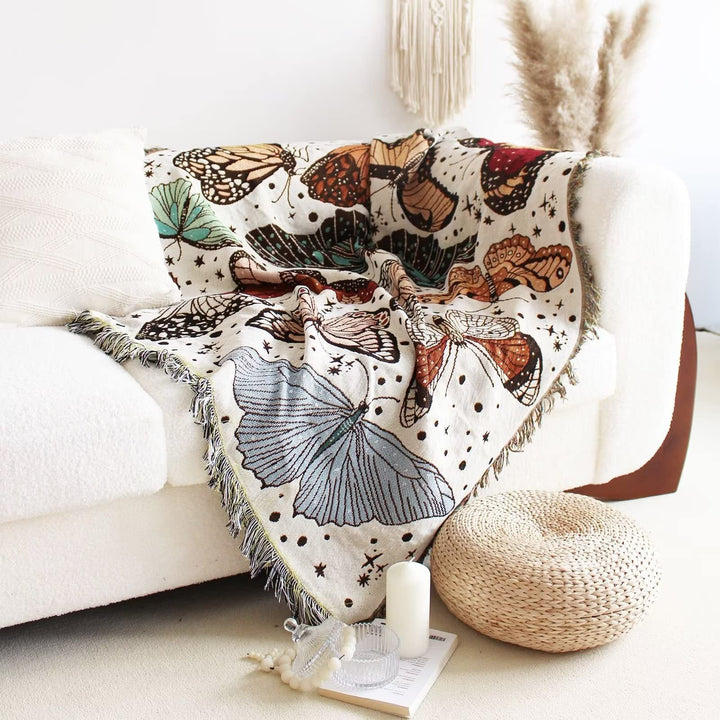 Olivenorma Apricot White Color Butterfly Boho Throw Blanket - Apricot White Color Butterfly - image 0