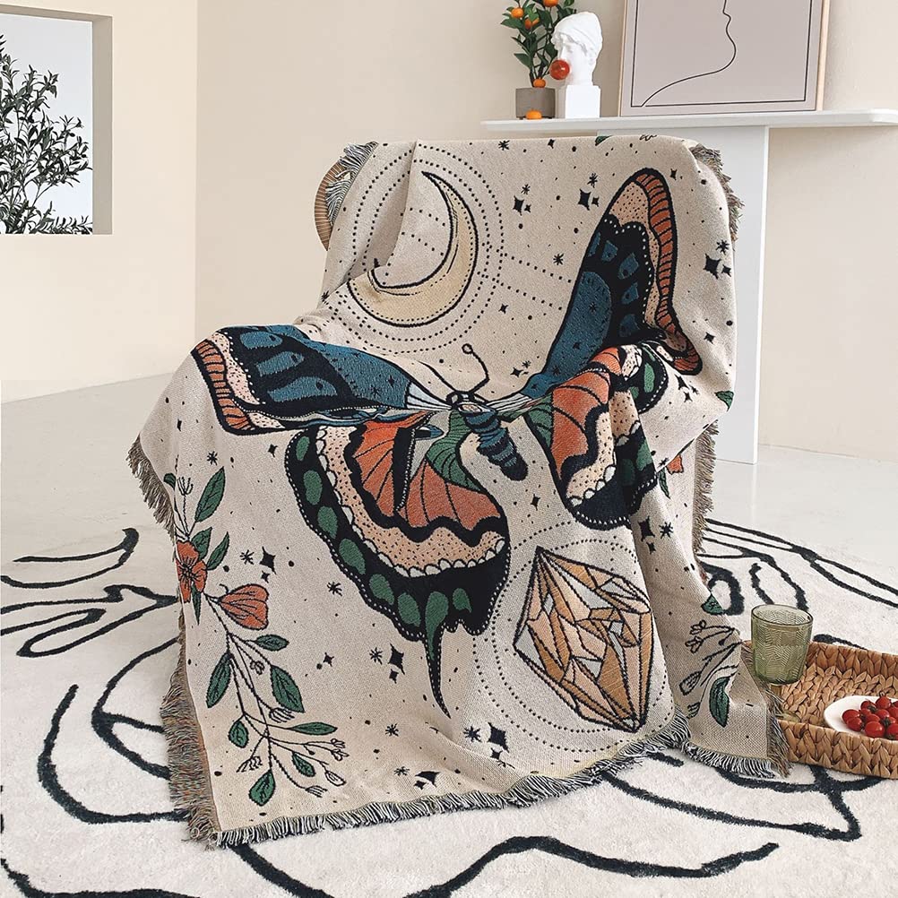 Olivenorma Butterfly Throw Woven Tassel Blanket - White Blue Butterfly - image 0