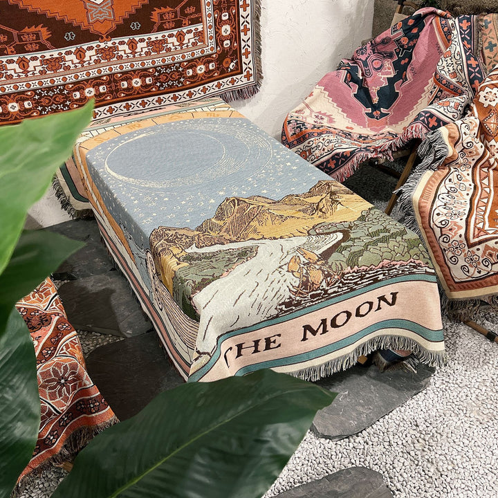 Olivenorma Tarot Card "THE MOON" Print Tassels Woven Blanket - image 4