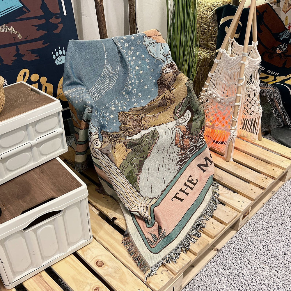 Olivenorma Tarot Card "THE MOON" Print Tassels Woven Blanket - image 1