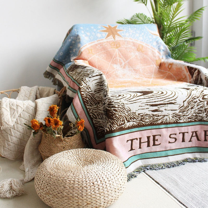 Olivenorma Tarot Card "THE STAR" Print Tassels Woven Blanket - Blue Pink Tarot Card "THE STAR" - image 0