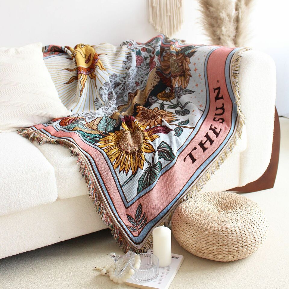 Olivenorma Tarot Card "THE SUN" Print Tassels Woven Blanket - image 1