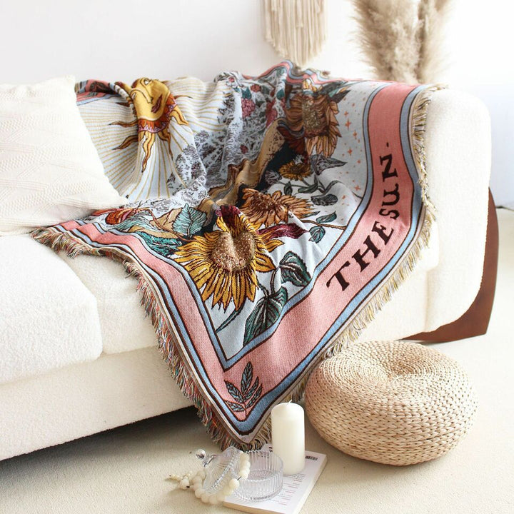 Olivenorma Tarot Card "THE SUN" Print Tassels Woven Blanket - image 1