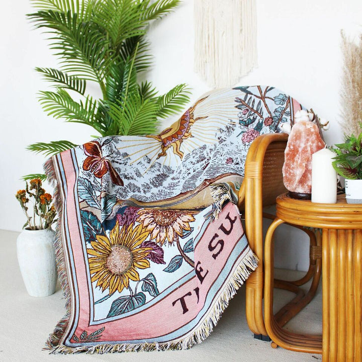 Olivenorma Tarot Card "THE SUN" Print Tassels Woven Blanket - image 2