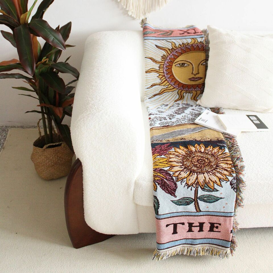 Olivenorma Tarot Card "THE SUN" Print Tassels Woven Blanket - image 3