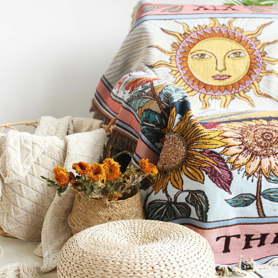 Olivenorma Tarot Card "THE SUN" Print Tassels Woven Blanket - image 7