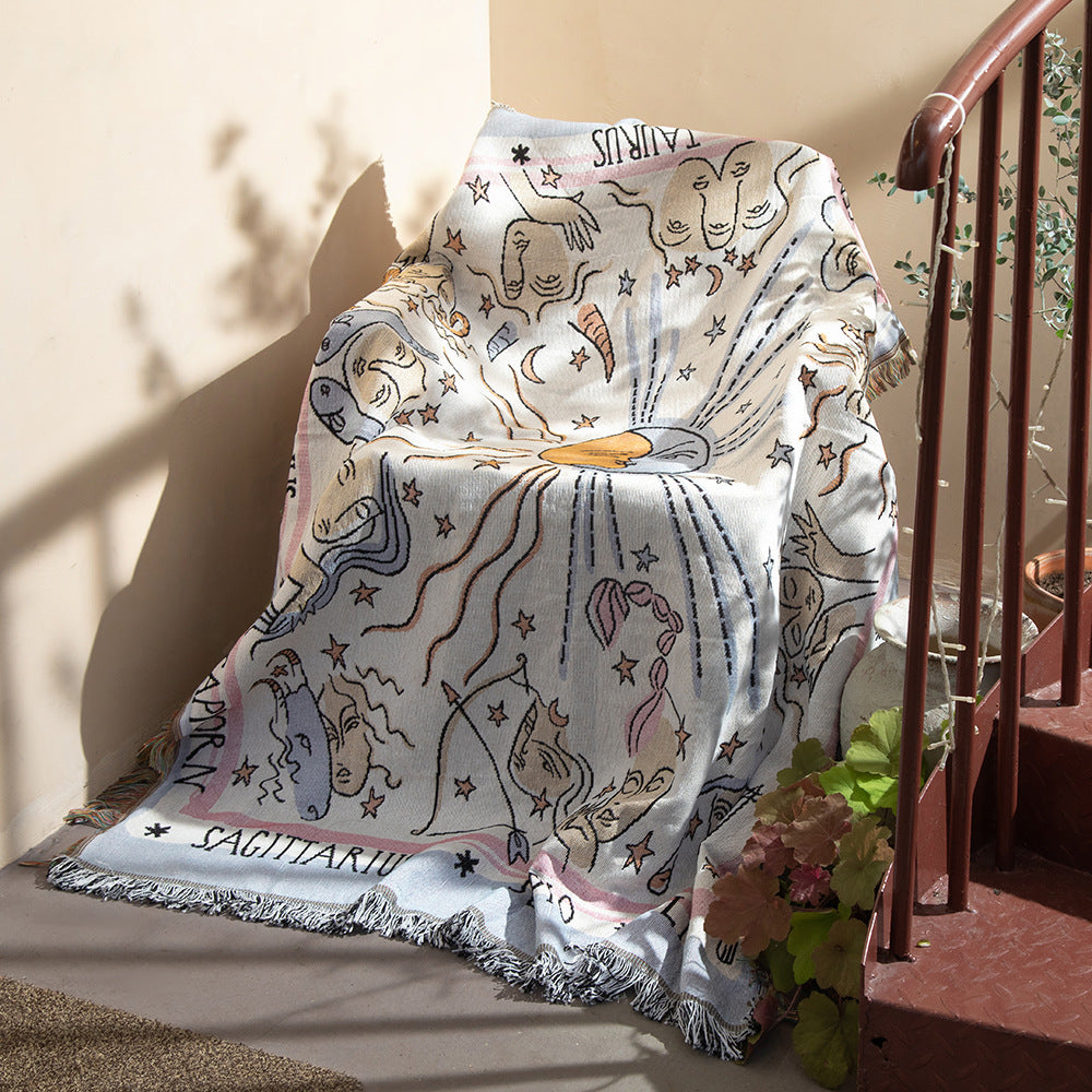 Olivenorma Blue White Zodiac Indian Style Tassels Woven Blanket - image 1