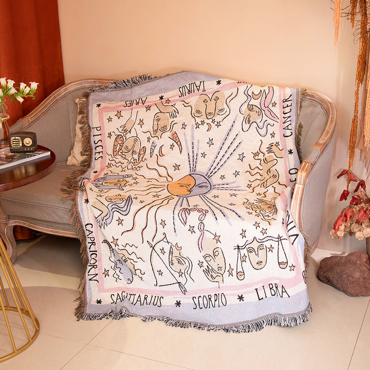Olivenorma Blue White Zodiac Indian Style Tassels Woven Blanket - image 3