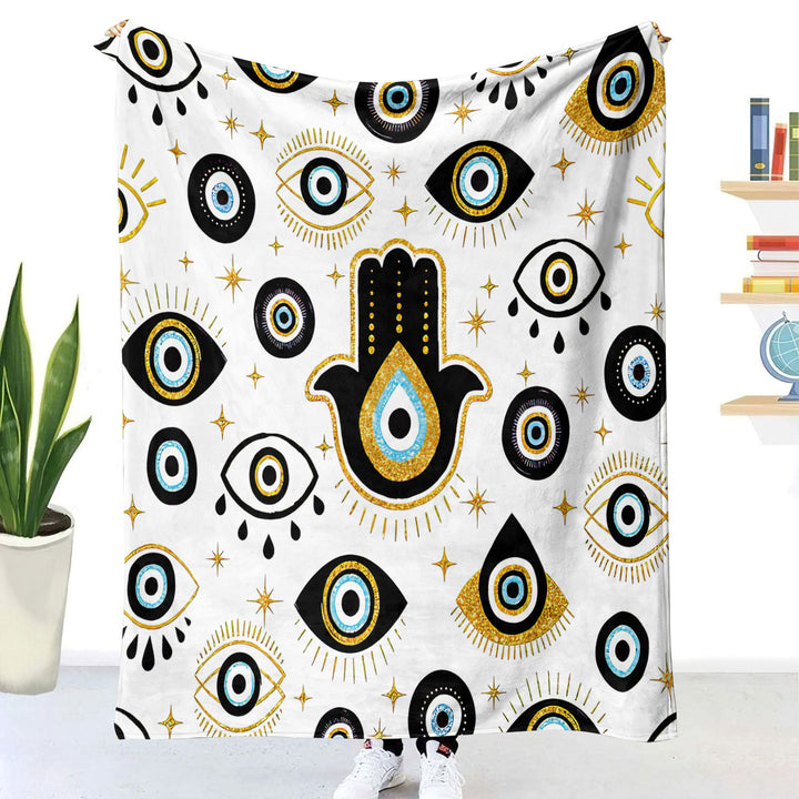 Olivenorma Evil Eye Hamsa White Black Tassels Woven Blanket - image 2