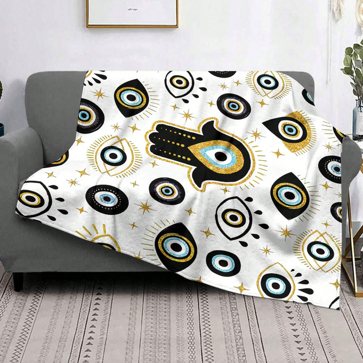 Olivenorma Evil Eye Hamsa White Black Tassels Woven Blanket - image 3