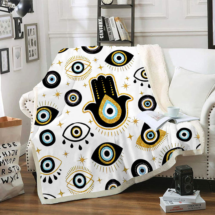 Olivenorma Evil Eye Hamsa White Black Tassels Woven Blanket - image 1