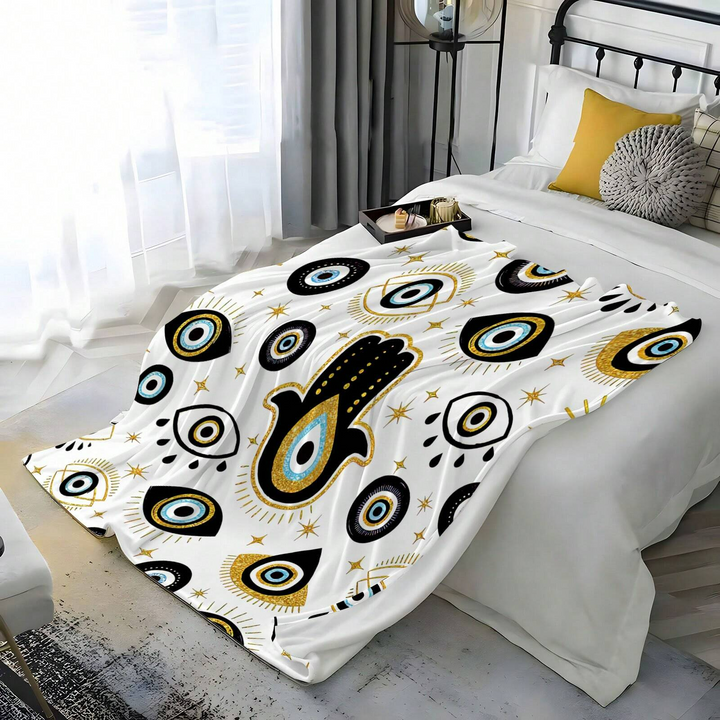 Olivenorma Evil Eye Hamsa White Black Tassels Woven Blanket - image 5