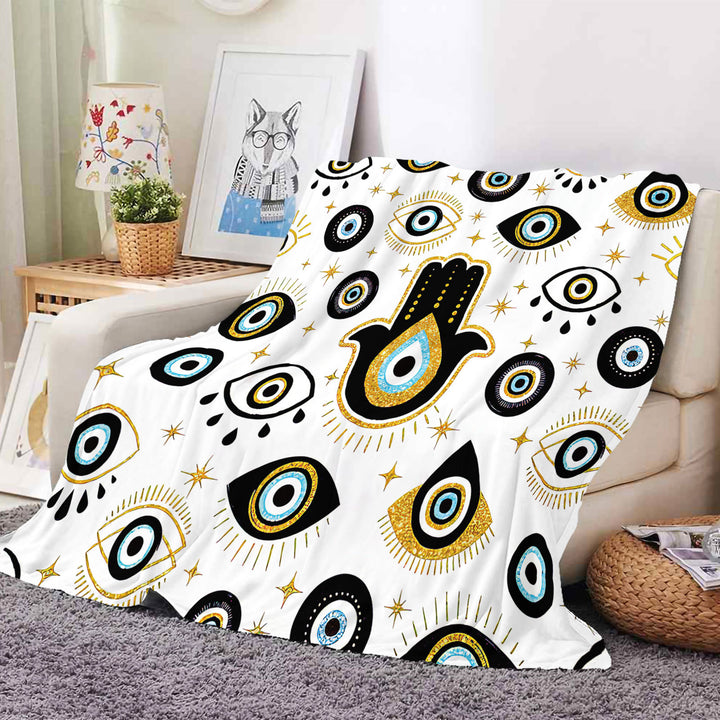 Olivenorma Evil Eye Hamsa White Black Tassels Woven Blanket - 180*220cm - image 0