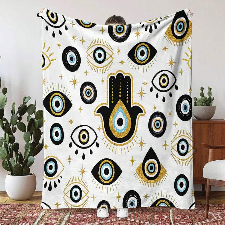 Olivenorma Evil Eye Hamsa White Black Tassels Woven Blanket - image 4