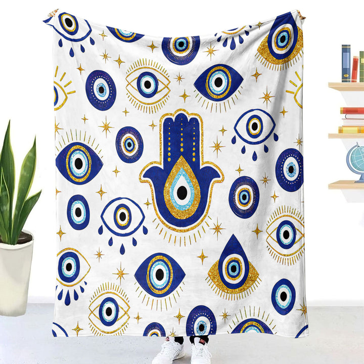 Olivenorma White Blue Evil Eye Hamsa Flannel Woven Blanket - image 2