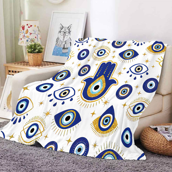 Olivenorma White Blue Evil Eye Hamsa Flannel Woven Blanket - image 1
