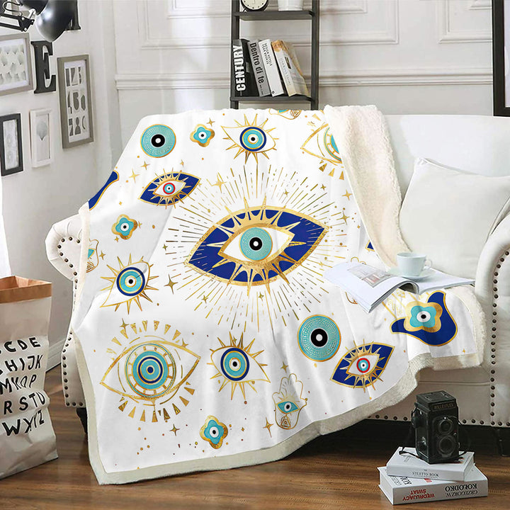 Olivenorma White Green Evil Eye Hamsa Flannel Woven Blanket - image 1