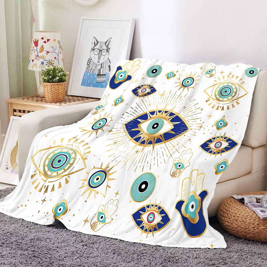 Olivenorma White Green Evil Eye Hamsa Flannel Woven Blanket - image 3