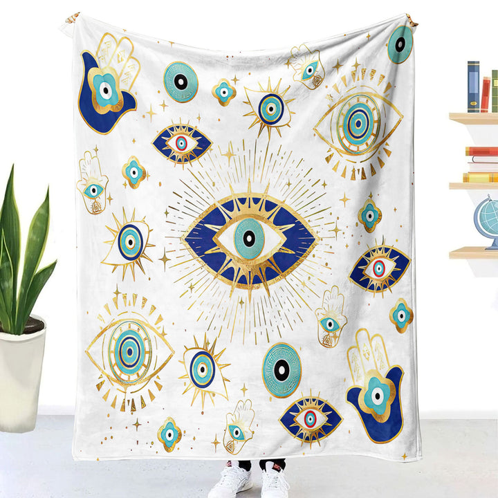Olivenorma White Green Evil Eye Hamsa Flannel Woven Blanket - image 2