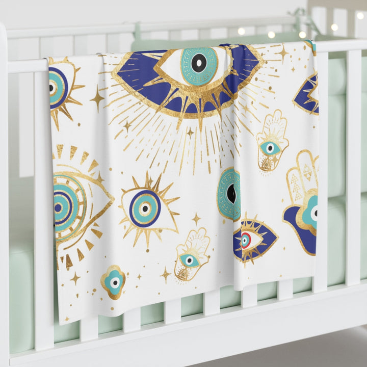 Olivenorma White Green Evil Eye Hamsa Flannel Woven Blanket - 180*220cm - image 0