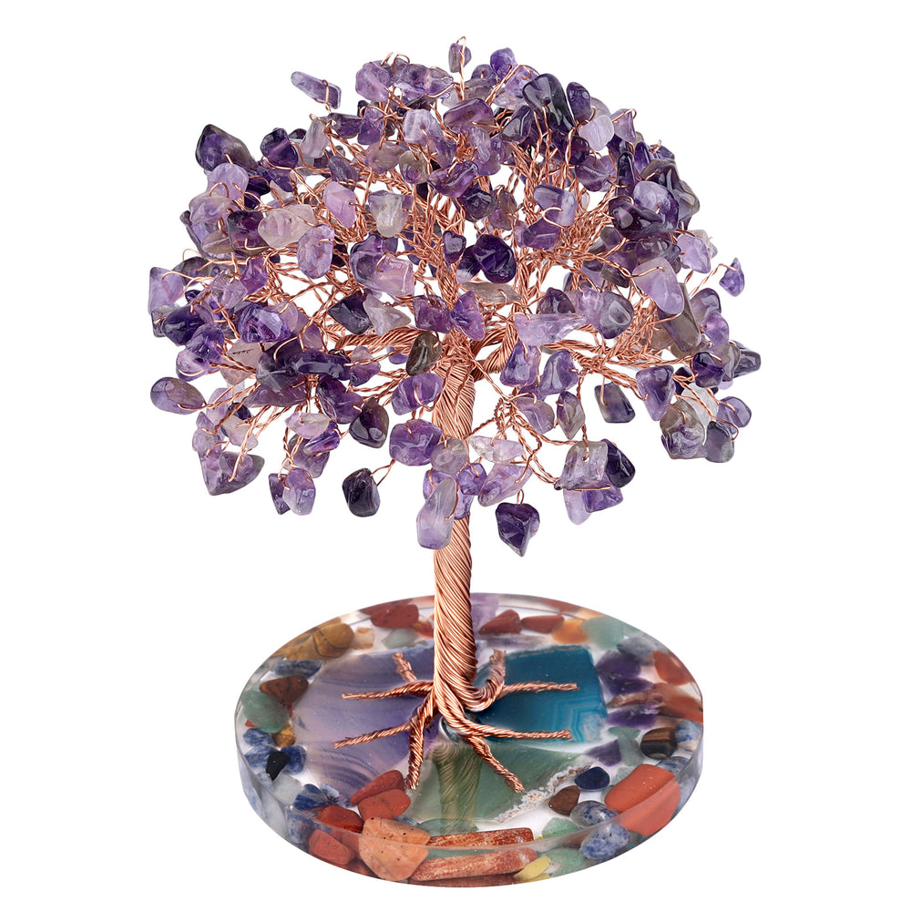 Olivenorma Round Agate Piece Base Healing Crystal Feng Shui Tree - Amethyst - image 1