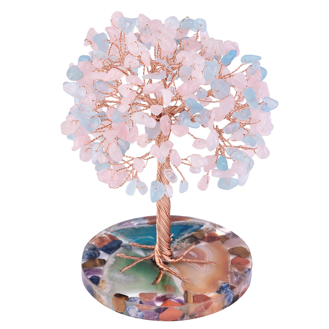 Olivenorma Round Agate Piece Base Healing Crystal Feng Shui Tree - Rose Quartz&Aquamarine - image 24