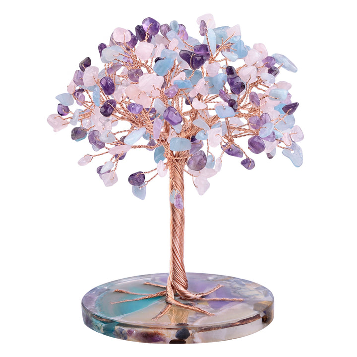 Olivenorma Round Agate Piece Base Healing Crystal Feng Shui Tree - Amethyst&Rose Quartz&Aquamarine - image 29