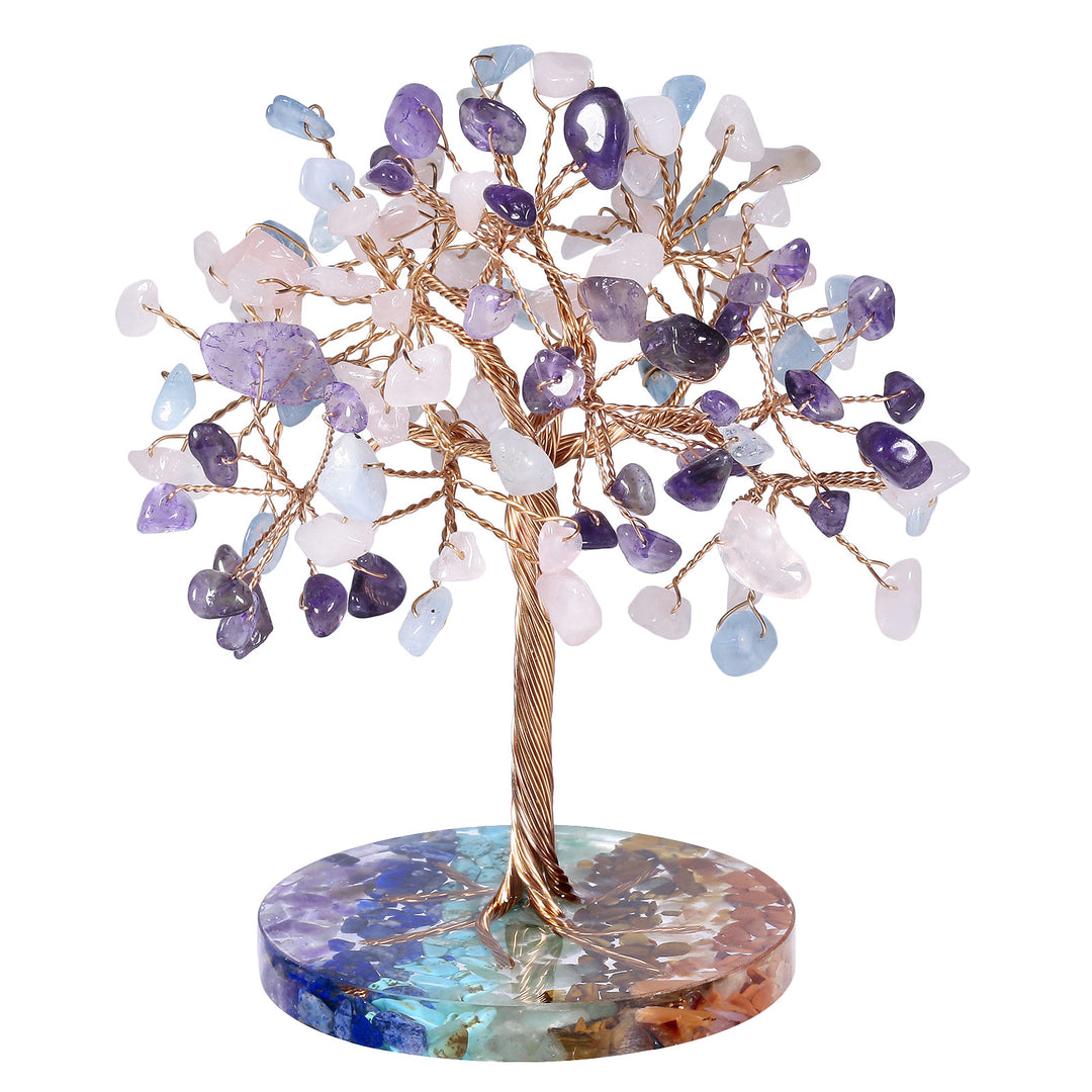 Olivenorma Chakra Gravel Round Base Feng Shui Tree - Aquamarine&Rose Quartz&Amethyst - image 34