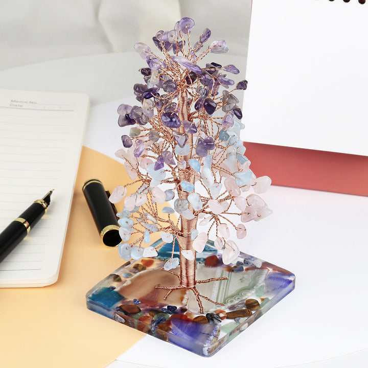 Olivenorma Colored Agate Square Base Feng Shui Tree - Amethyst&Rose Quartz&Aquamarine - image 10