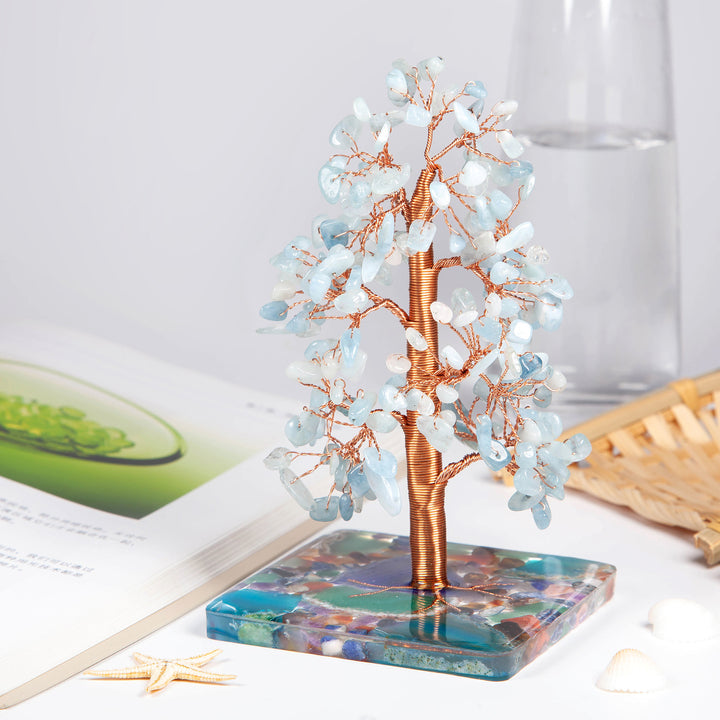 Olivenorma Colored Agate Square Base Feng Shui Tree - Aquamarine - image 8