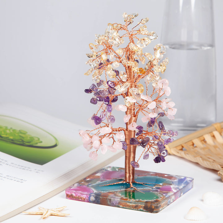 Olivenorma Colored Agate Square Base Feng Shui Tree - Citrine&Amethyst&Rose Quartz - image 11