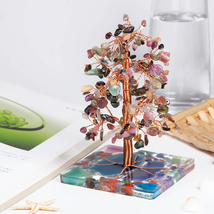 Olivenorma Colored Agate Square Base Feng Shui Tree - Tourmaline - image 0