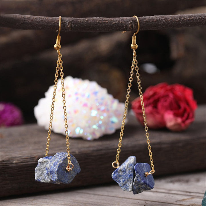 Olivenorma Natural Quartz Gravel Gold Chain Dangle Earrings - image 9