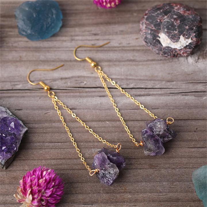 Olivenorma Natural Quartz Gravel Gold Chain Dangle Earrings - image 7
