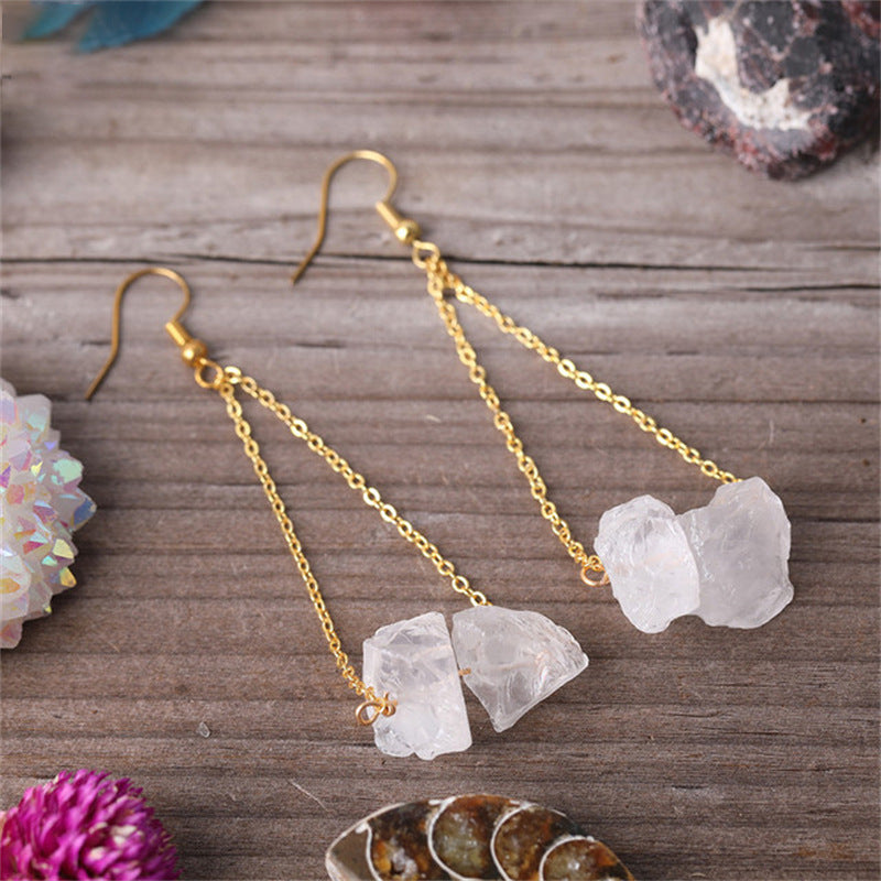 Olivenorma Natural Quartz Gravel Gold Chain Dangle Earrings - image 12