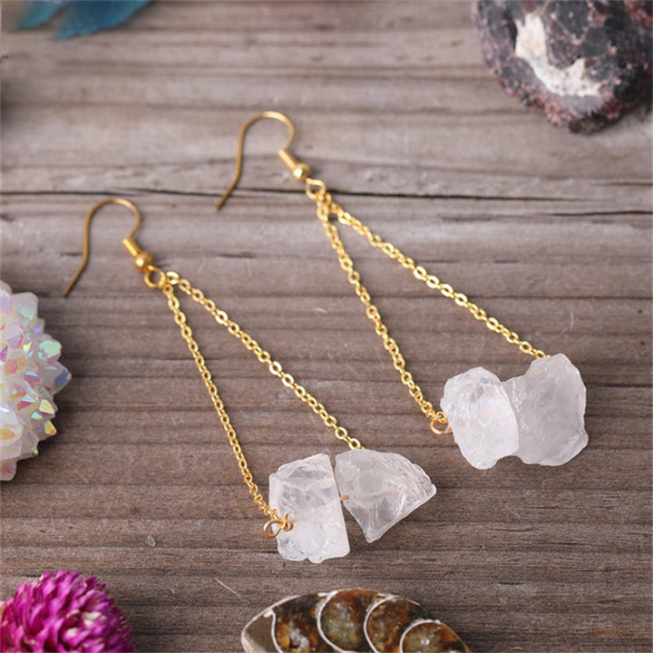 Olivenorma Natural Quartz Gravel Gold Chain Dangle Earrings - image 12