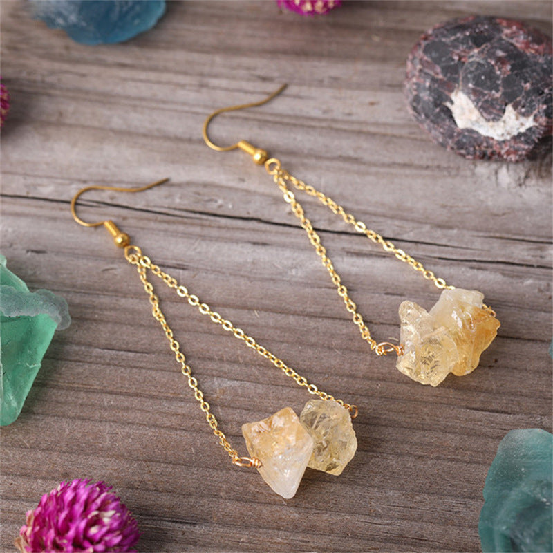 Olivenorma Natural Quartz Gravel Gold Chain Dangle Earrings - image 1